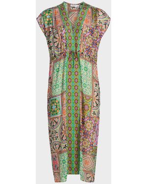 Johnny Was Print V-Neck Caftan Dress - Green