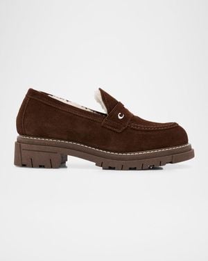 La Canadienne Donny Suede Platform Penny Loafers - Brown