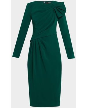Badgley Mischka Long-Sleeve Draped Midi Dress - Green
