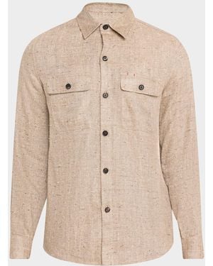 Isaia Apos;S Herringbone Donegal Silk And Linen Overshirt - Natural