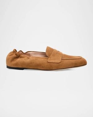 Stuart Weitzman Bryant Elasticized-Back Suede Loafers - White