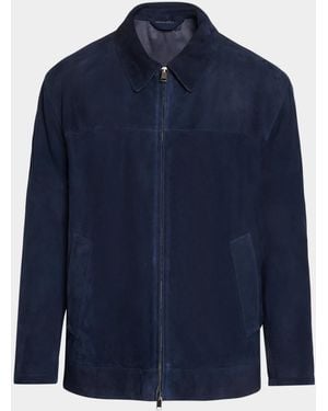 Brioni Apos;S Suede Zip-Up Jacket - Blue