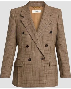 Chloé Double-Breasted Check Tailoring Jacket - Brown