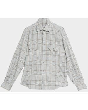 Kiton Apos;S Wool-Blend Plaid Overshirt With Pockets - White