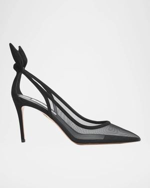 Aquazzura 85Mm Bow Tie Mesh Pumps - White