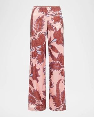 Diane von Furstenberg Felix Wide-Leg Sequin Floral Pants - Red