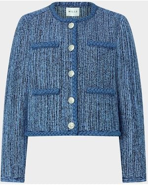 MILLY Shayne Boxy Braid-Trim Jacket - Blue