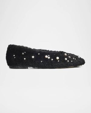Jimmy Choo Margot Embellished Lamb Fur Ballet Flats - Black
