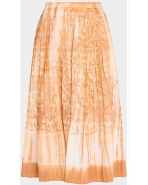 Kobi Halperin Andie Pleated Shibori-Print Burnout Midi Skirt - Orange