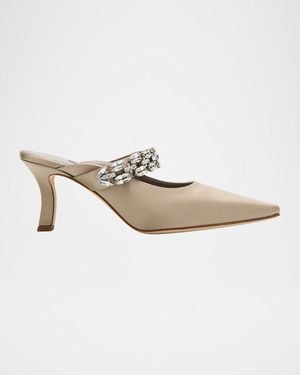 Manolo Blahnik Tamolmu Embellished Satin Mules - White