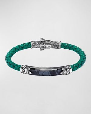 Konstantino Braided Leather Stone Bracelet W/ Sterling Silver - Green