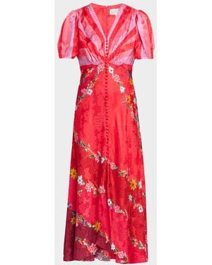 Saloni Lea Printed Long Dress - Orange