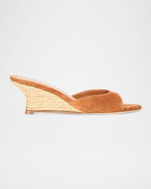 STAUD 60Mm Brigitte Suede Wedge Mules - White