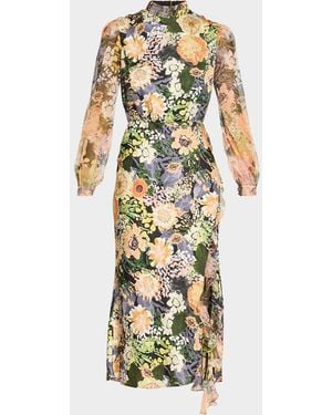 Saloni Adaline Floral Midi Dress - Metallic