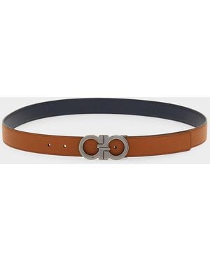 Ferragamo Apos;S Double Adjustable Reversible Leather Belt - Blue