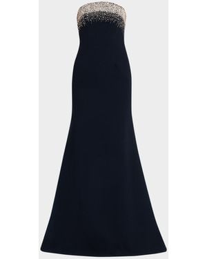 Naeem Khan Crystal Embroidered Strapless Trumpet Gown - Blue