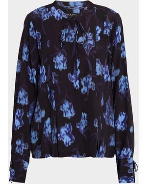 Rag & Bone Arden Floral-Printed Pleated Blouse - Blue