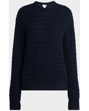 Bottega Veneta Basketweave Knit Crewneck Sweater - Blue