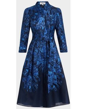 Teri Jon Metallic Jacquard Organza Midi Shirtdress - Blue