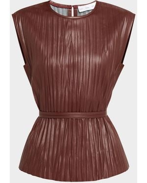 Proenza Schouler Lyra Pleated Vegan Leather Top - Brown