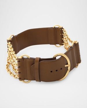 Chloé Chloé Chain And Leather Wide Camera Belt - Brown