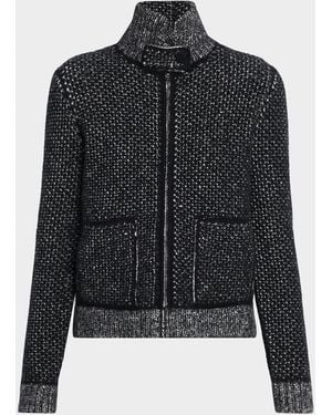 TSE Stand-Collar Sequin Knit Jacket - Black