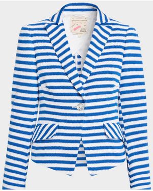 Maison Common Striped Textured Jersey Single-Breasted Jacket - Blue