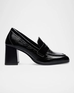 Stuart Weitzman 70Mm Vera Crinkled Patent Leather Penny Loafer Pumps - Black