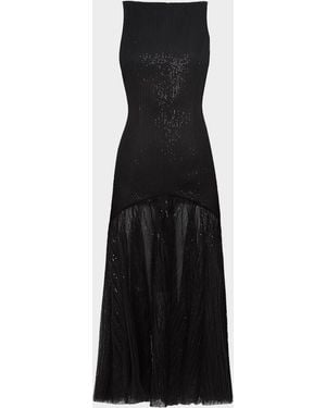 Prabal Gurung Bateau-Neck Sequined Semi-Sheer Midi Dress - Black