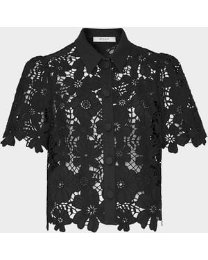MILLY Addison Roja Cropped Floral Lace Top - Black