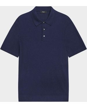 Theory Apos;S Silk-Cotton Polo Shirt - Blue