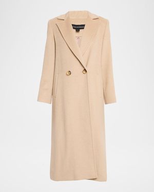 Sofiacashmere Double-Breasted Long Camel Wool Coat - Natural