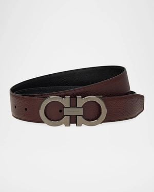 Ferragamo Apos;S Double Adjustable Hammered Leather Gancini-Buckle Belt - Brown