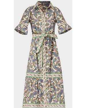 Shoshanna Alix Flounce Paisley-Print Midi Dress - White