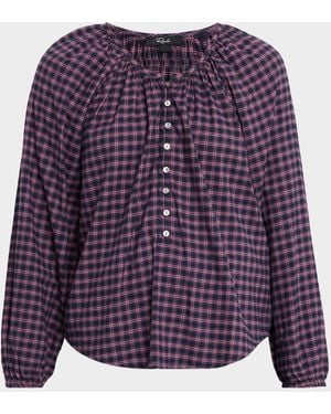 Rails Indi Check Long-Sleeve Babydoll Blouse - Purple