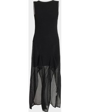 Alaïa Ladder Knit Sleeveless Ruffle-Slits Midi Dress - Black