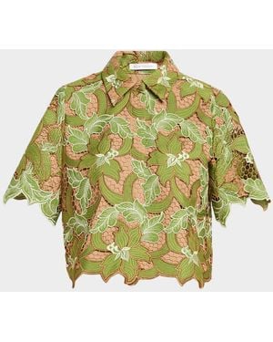 Tahari The Hailey Cropped Floral Lace Shirt - Green