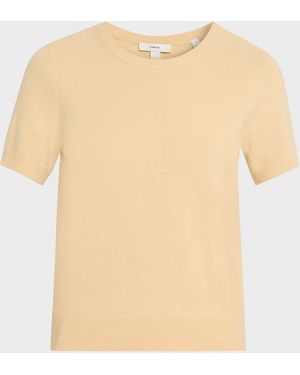 Vince Cashmere-Blend Short-Sleeve Crewneck Sweater - Natural