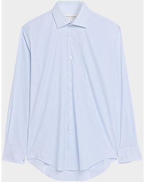 Peter Millar Apos;S Conway Crown Lite Micro-Plaid Stretch Cotton Sport Shirt - Blue