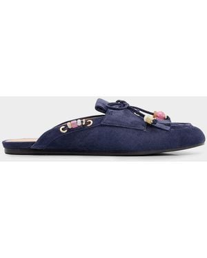 Stuart Weitzman Majorca Tinsley Suede Moccasin Mules - Blue