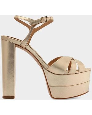 SCHUTZ SHOES Keefa High Metallic Leather Platform Sandals - Natural