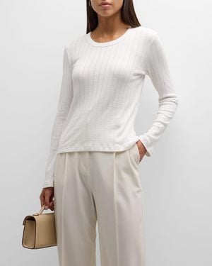 Leset Pointelle Slim-Fit Long-Sleeve T-Shirt - White