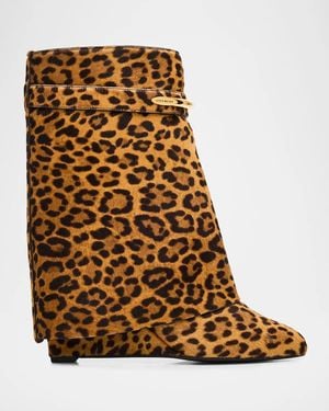 Givenchy 90Mm Shark Pinch Leopard Calf Hair Wedge Ankle Boots - Brown