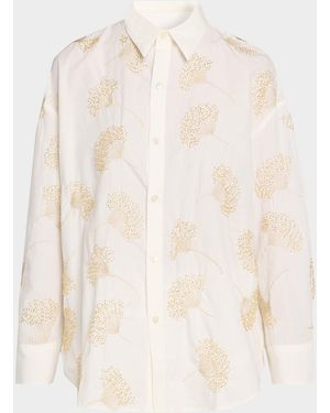 CISSA Beaded Botanical Oversized Shirt - Natural