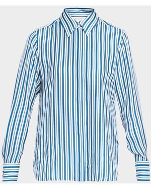 Max Mara Striped Silk Button-Down Shirt - Blue