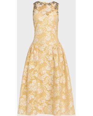 Cinq À Sept Organza Jacquard Drop-Waist Dress - Metallic