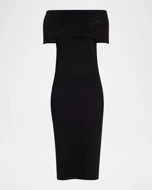 Teri Jon Off-Shoulder Rhinestone Bodycon Midi Dress - Black