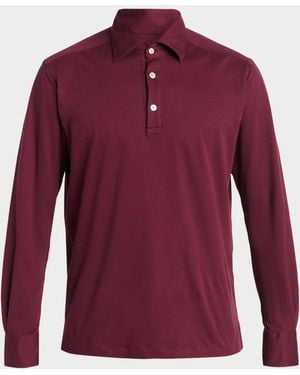 Kiton Apos;S Cotton Pique Long-Sleeve Polo Shirt - Red