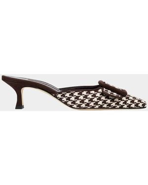 Manolo Blahnik 50Mm Maysalebi Houndstooth Mule Pumps - Brown