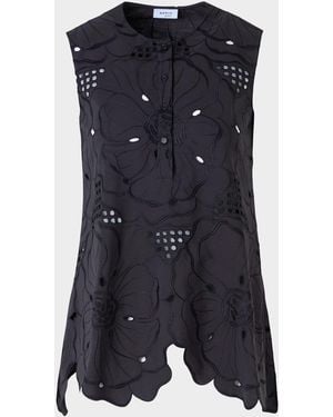Akris Punto Flower Eyelet Embroidered Cotton Poplin Tunic Blouse - Blue